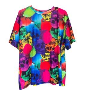 Shein Skull AOP Mens Shirt Medium Colorful Halloween Scary Multicolor